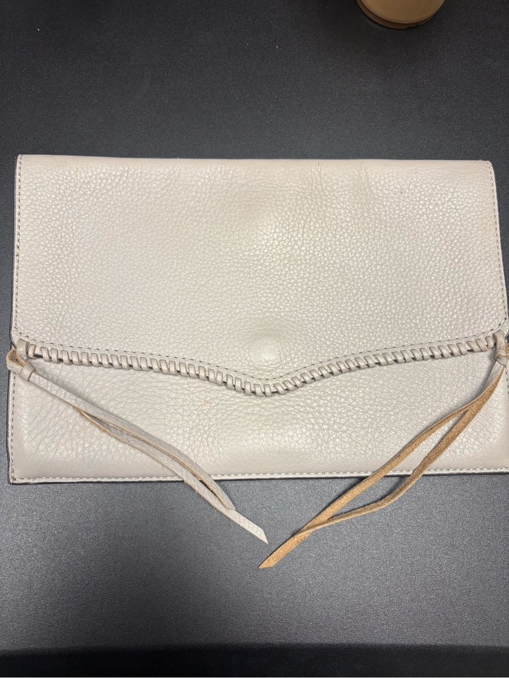 Rebecca Minkoff Pebbled Leather Envelope Clutch in Light Beige
